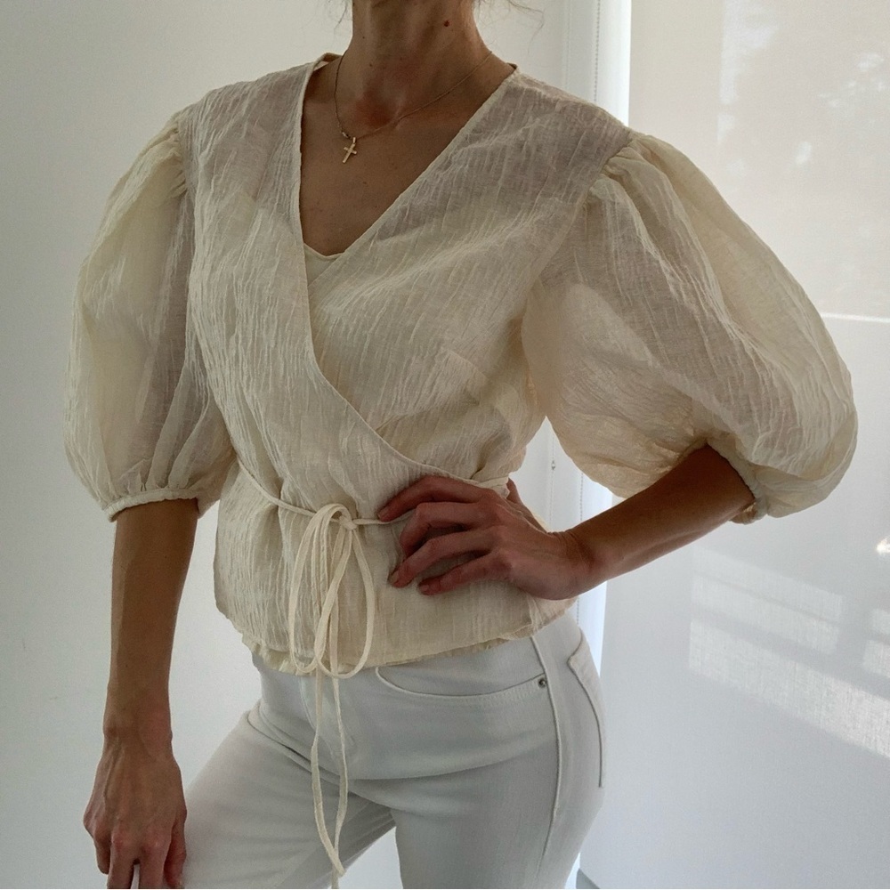 NWT H&M boho wrap puff balloon sleeves top/ blouse, size S - Picture 12 of 12